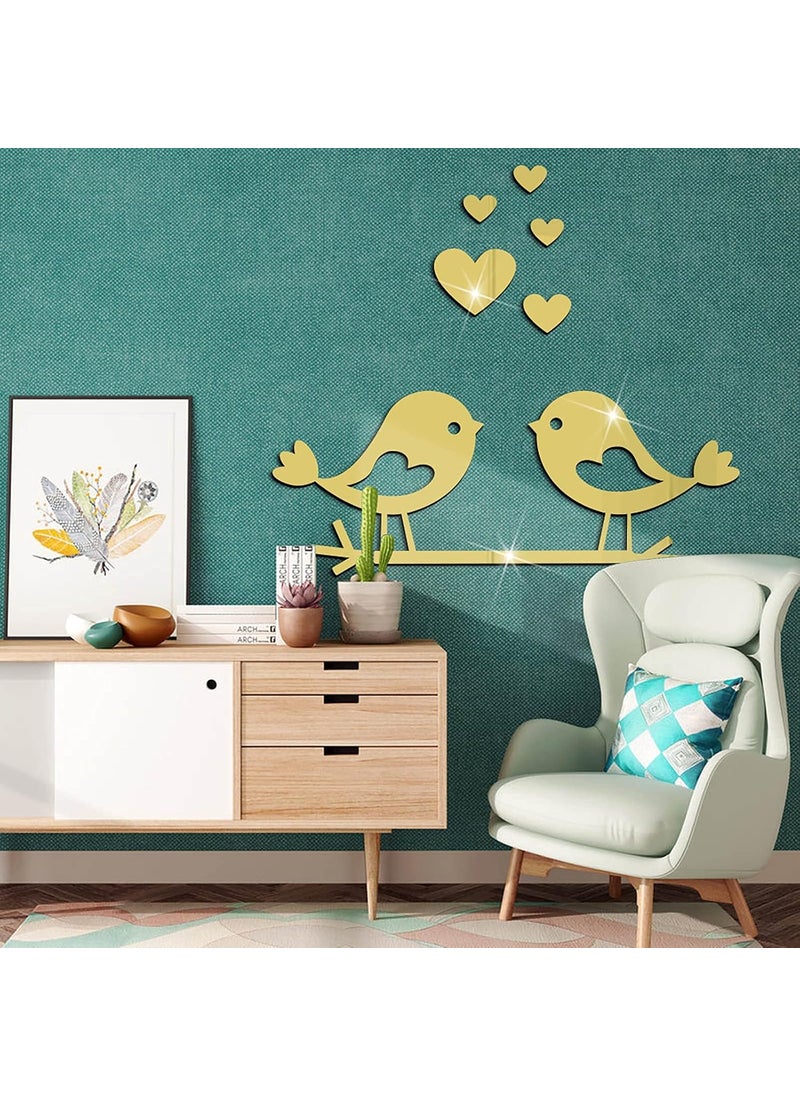 Incrizma Incrizma Romatic Love Bird Removable Mirror Sticker 3D Acrylic Wall Sticker (Gold, L 30 cm)  - Image 2