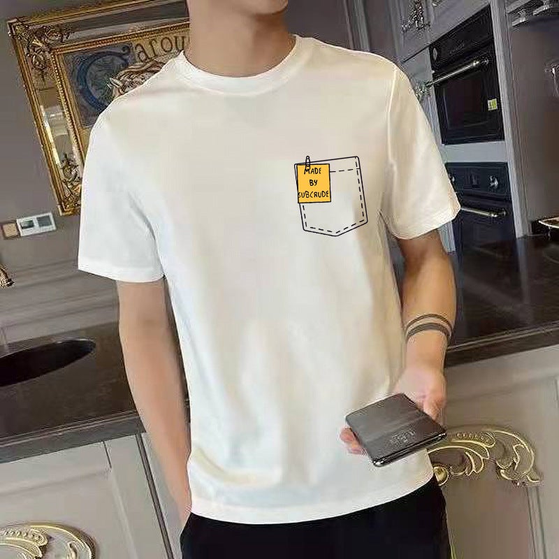 2023 Summer Short-Sleeved Men'S T-Shirt Base Shirt Printed All-Match Top Clothes Round Neck Slim-Fit Short-Sleeved Casual T-Shirt - Image 1