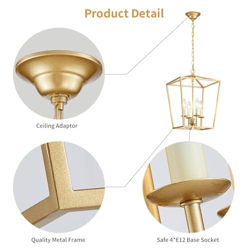 ANJIADENGSHI ​​Vintage Lantern Pendant Light 4 Light Lantern Chandelier Farmhouse Gold Pendant Light for Kitchen Island Entryway Dining Room Hallway Bar Cafe(Bulbs Not Included) - Image 5