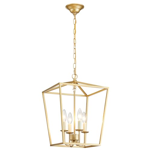 ANJIADENGSHI ​​Vintage Lantern Pendant Light 4 Light Lantern Chandelier Farmhouse Gold Pendant Light for Kitchen Island Entryway Dining Room Hallway Bar Cafe(Bulbs Not Included) - Image 1