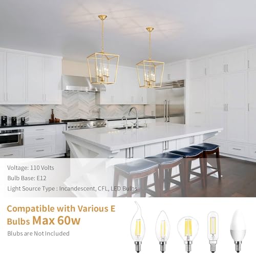 ANJIADENGSHI ​​Vintage Lantern Pendant Light 4 Light Lantern Chandelier Farmhouse Gold Pendant Light for Kitchen Island Entryway Dining Room Hallway Bar Cafe(Bulbs Not Included) - Image 4