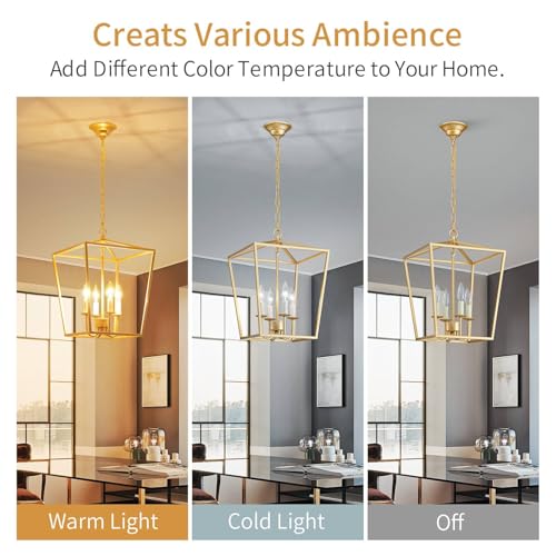 ANJIADENGSHI ​​Vintage Lantern Pendant Light 4 Light Lantern Chandelier Farmhouse Gold Pendant Light for Kitchen Island Entryway Dining Room Hallway Bar Cafe(Bulbs Not Included) - Image 3