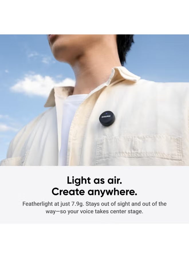 Insta360 Mic Air Transmitter + Receiver | Compact Wireless Tx & Rx | 10-Hour Battery Life | Omnidirectional Microphone | Crystal-Clear Audio | 300m Wireless Range | Magnetic Clip-On & Pendant | Compatible with Insta360 X5 & Ace Pro 2 , USB-C Smartphones -Black - Image 3