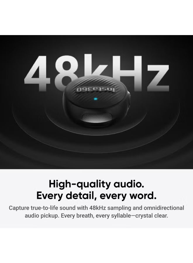 Insta360 Mic Air Transmitter + Receiver | Compact Wireless Tx & Rx | 10-Hour Battery Life | Omnidirectional Microphone | Crystal-Clear Audio | 300m Wireless Range | Magnetic Clip-On & Pendant | Compatible with Insta360 X5 & Ace Pro 2 , USB-C Smartphones -Black - Image 4
