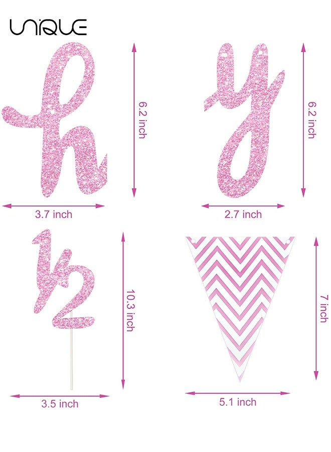Unique 3 Pcs - 6 Months Banner Happy Birthday Banner Happy 1/2 Birthday Banner Glitter 1/2 Half Year Cake Topper Triangle Flag Banner for Half Year Baby Shower Birthday Party Decoration, Pre-strung (Pink)  - Image 2