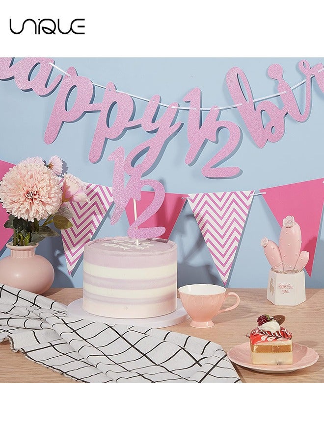 Unique 3 Pcs - 6 Months Banner Happy Birthday Banner Happy 1/2 Birthday Banner Glitter 1/2 Half Year Cake Topper Triangle Flag Banner for Half Year Baby Shower Birthday Party Decoration, Pre-strung (Pink)  - Image 4