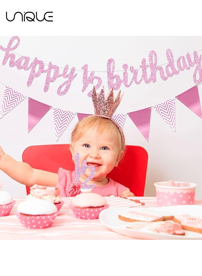 Unique 3 Pcs - 6 Months Banner Happy Birthday Banner Happy 1/2 Birthday Banner Glitter 1/2 Half Year Cake Topper Triangle Flag Banner for Half Year Baby Shower Birthday Party Decoration, Pre-strung (Pink)  - Image 5