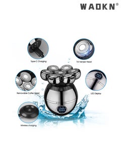 WAOKN 5 in 1 Electric Head Shaver for Bald Men Rotary Type 7D Floating Cutter Beard Trimmer Clipper Detachable Head Shaver LED Display Dry/Wet Shavers Waterproof Shaving USB Type-C Charging  - Image 2