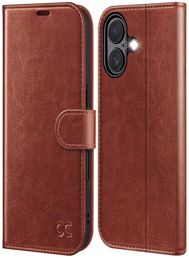 OCASE for iPhone 16 Case, PU Leather Wallet, Magnetic Flip Folio Cover with RFID Blocking, Card Holders, Shockproof TPU, and Kickstand for 6.1 Inch iPhone 16 (2024), Dark Brown - Image 1