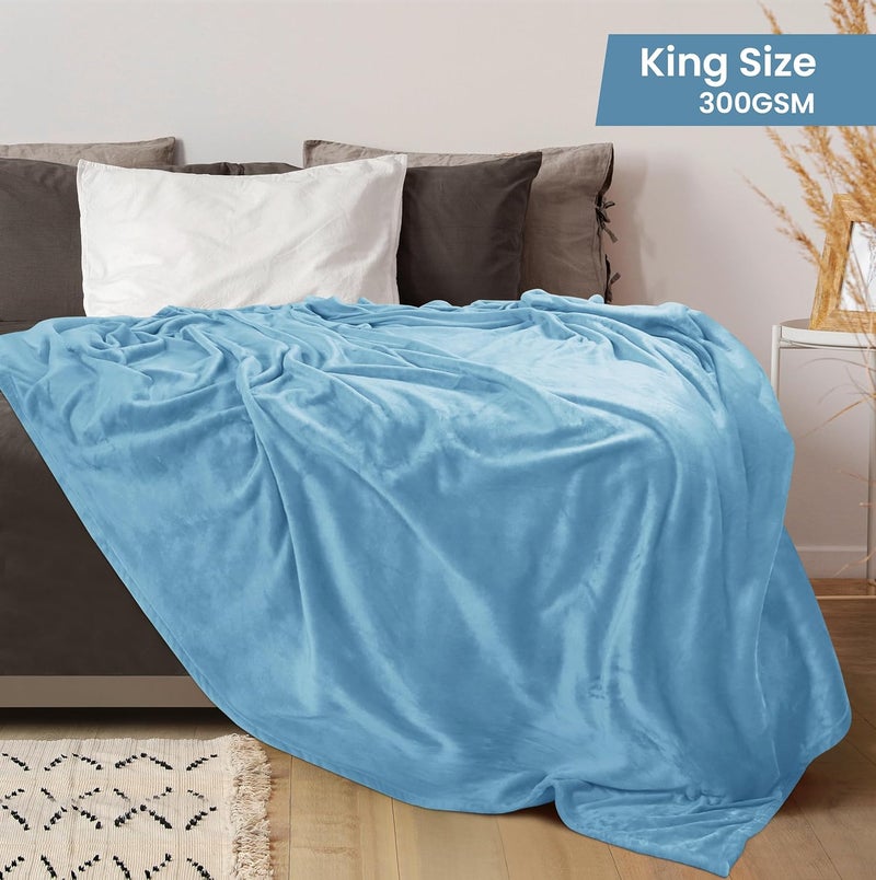Utopia Bedding Fleece Blanket 300GSM Luxury Bed Blanket Anti-Static Fuzzy Soft Blanket Microfiber (King, Washed Blue) - Image 2