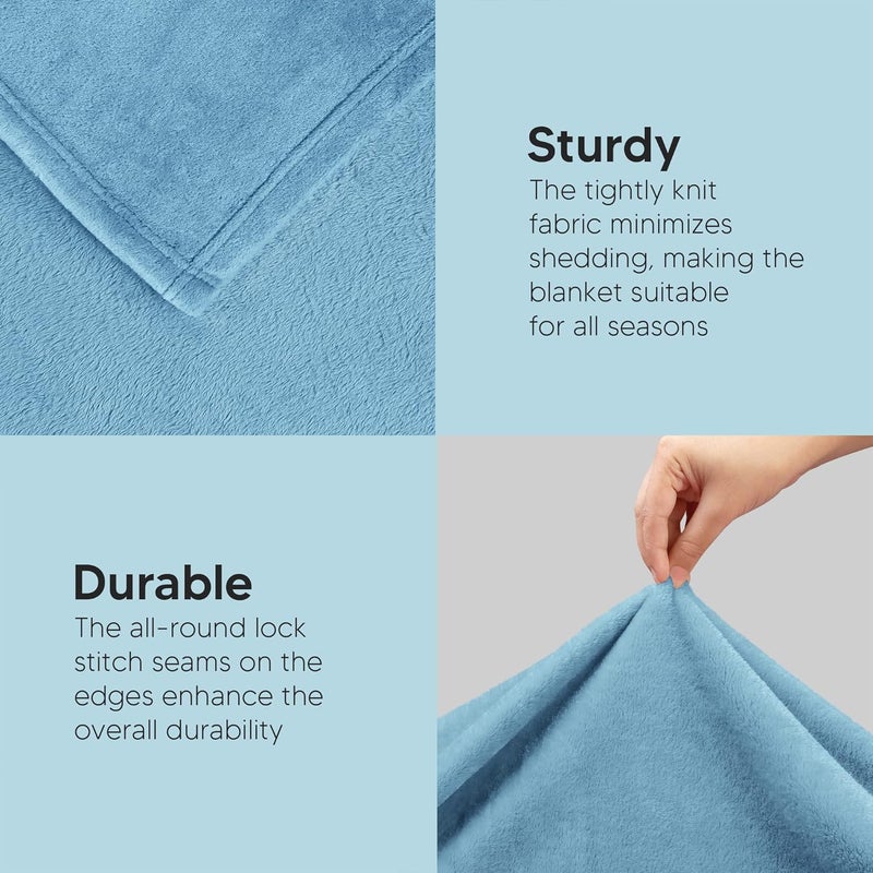 Utopia Bedding Fleece Blanket 300GSM Luxury Bed Blanket Anti-Static Fuzzy Soft Blanket Microfiber (King, Washed Blue) - Image 5