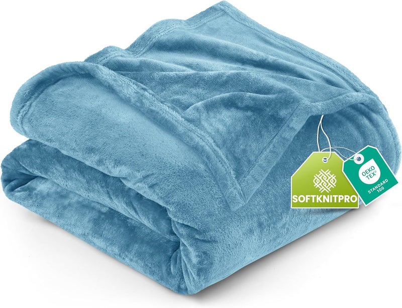 Utopia Bedding Fleece Blanket 300GSM Luxury Bed Blanket Anti-Static Fuzzy Soft Blanket Microfiber (King, Washed Blue) - Image 1