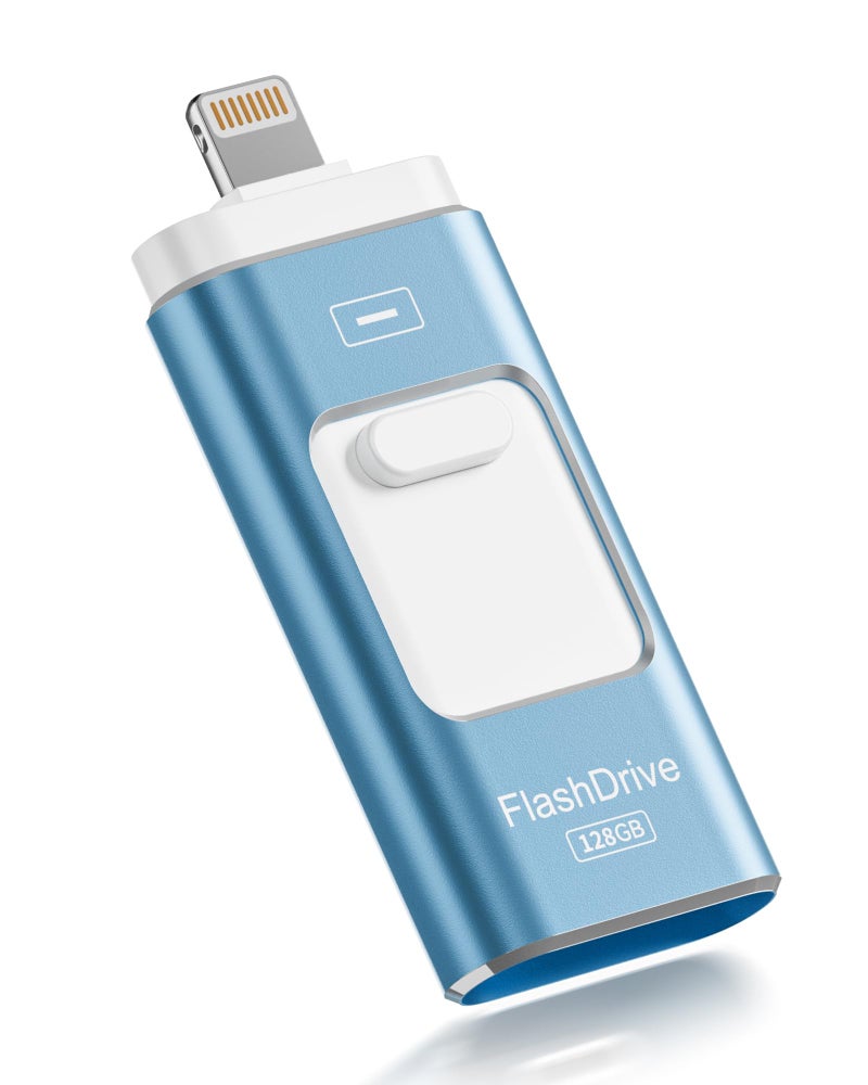 ROSPE Apple MFi Certified 128GB Flash Drive for iPhone Thumb Drive Photo Stick, USB Memory Stick iPhone Flash Drive for Photos Videos, High Speed Jump Drive Compatible for iPhone/iPad/Android/PC (Blue) - Image 1