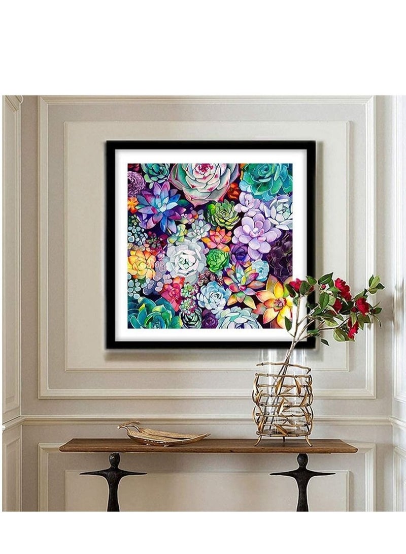 كابتن تيك DIY 5D Diamond Painting Kits for Adults, Round Full Drill-Crystal Rhinestone Embroidery Cross Stitch, Mosaic Making Colorful Succulents Diamond Art, Home Decor 15.7 X 15.7 Inch - Image 3