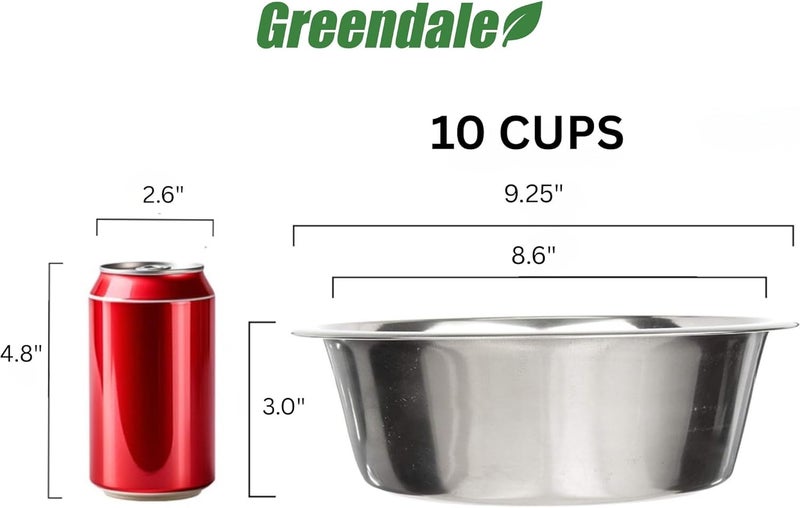 Greendale - 2 Pack - 10 Cup Capacity - Stainless Steel Metal Dog Bowls - Perfect for Dog Food and Water. Wrong Size? Click to Look at Our Size Options. - Image 2