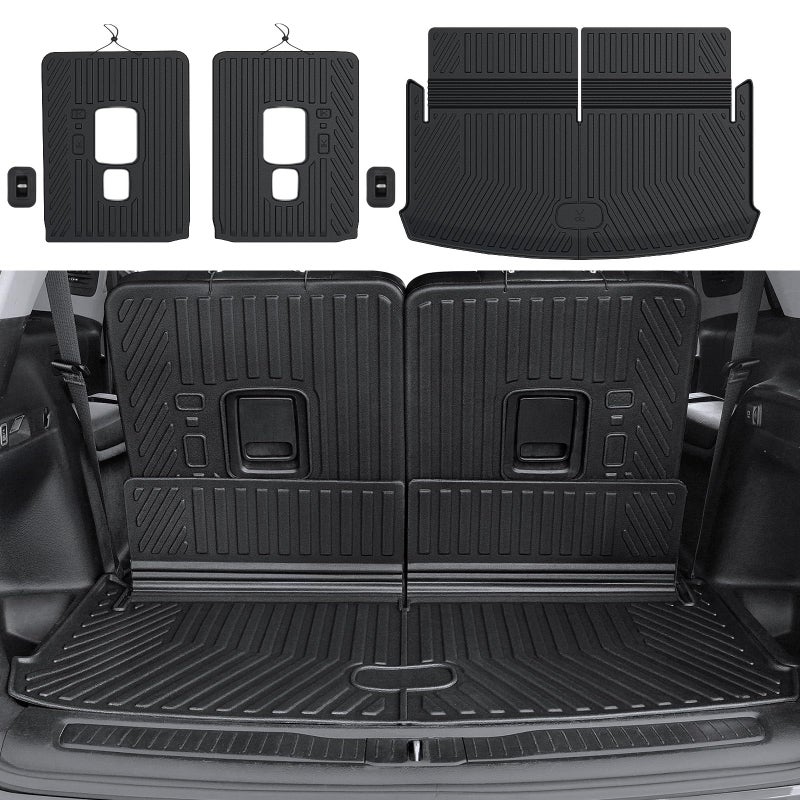 HOUCLEMIC Cargo Mat for 20212024 2025 Jeep Grand Cherokee L All Weather TPE Rear Cargo Liner Trunk Mat with ManualFold 3rd Row Seatback Cover for Jeep Grand Cherokee L Accessories