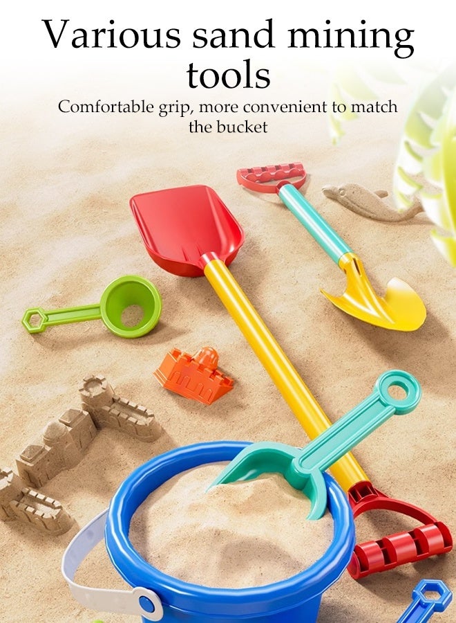 DUNISO 32PCS Collapsible Beach Toys Set, Travel Sand Toys for Beach, Plastic Small Sand Transporter Baby Outdoor Toy Set Includes Bucket, Shaping Module, Shovel, Hourglass,Ferris Wheel Etc - Image 3