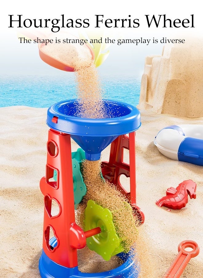DUNISO 32PCS Collapsible Beach Toys Set, Travel Sand Toys for Beach, Plastic Small Sand Transporter Baby Outdoor Toy Set Includes Bucket, Shaping Module, Shovel, Hourglass,Ferris Wheel Etc - Image 4