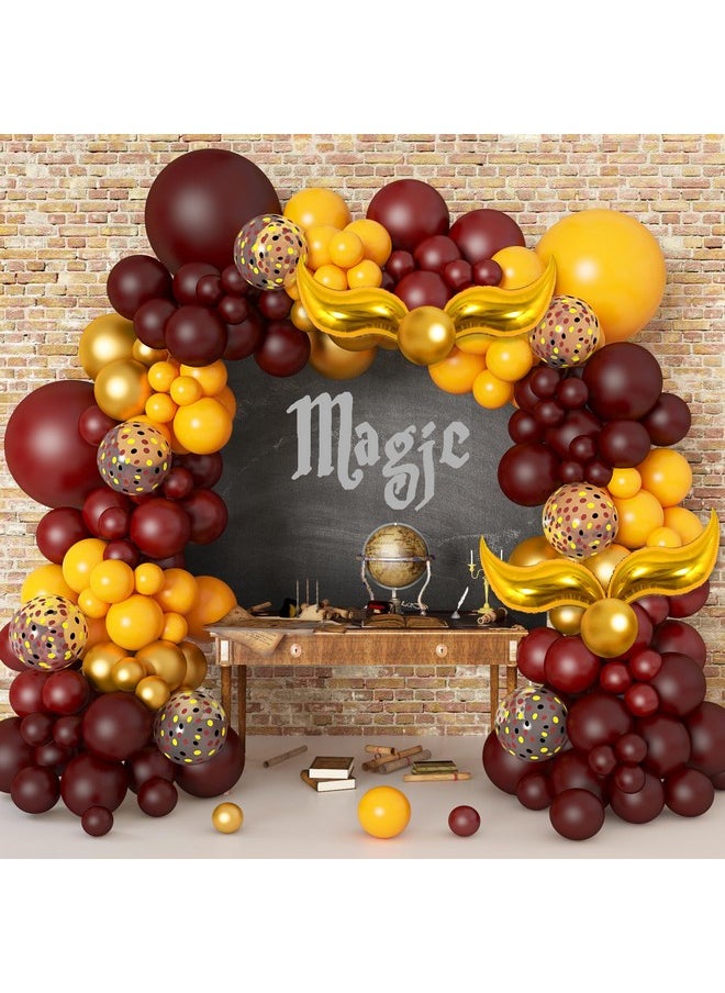 Amandir 170Pcs Magical Wizard School Balloons Garland Party Decorations Burgundy Confetti Balloons Metallic Gold Balloons For Kids Birthday Party Magical Theme Baby Shower Supplies Favors  - Image 1