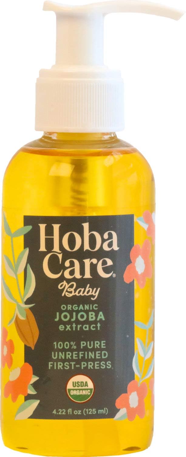 HobaCare Organic Jojoba Baby Oil with Pump 100 Pure Natural Unrefined Unscented Cold Pressed Jojoba Oil for Baby Hair Infant Skin Body Care 422 oz