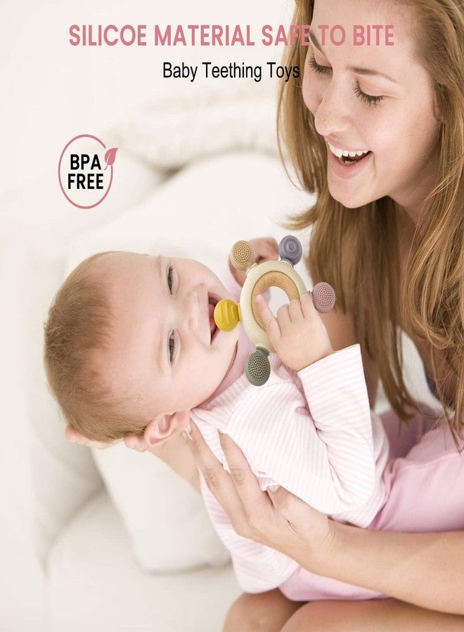 SQUICKLE Silicone and Wooden Baby Teether Toy for 0 to 12 Month Baby | Sensory Teething Ring Toy for Infants | Silicone Rudder with Wooden Ring for Newborn Baby (Baby Teether) - Image 4
