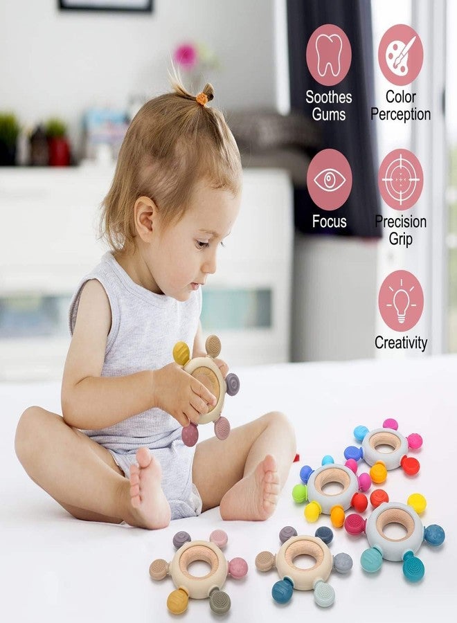 SQUICKLE Silicone and Wooden Baby Teether Toy for 0 to 12 Month Baby | Sensory Teething Ring Toy for Infants | Silicone Rudder with Wooden Ring for Newborn Baby (Baby Teether) - Image 5
