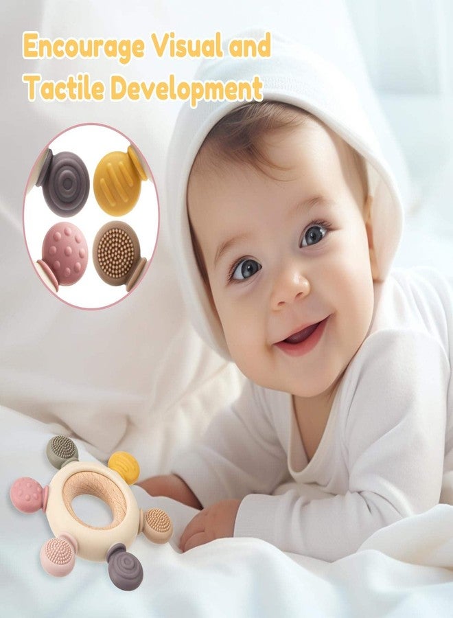 SQUICKLE Silicone and Wooden Baby Teether Toy for 0 to 12 Month Baby | Sensory Teething Ring Toy for Infants | Silicone Rudder with Wooden Ring for Newborn Baby (Baby Teether) - Image 2