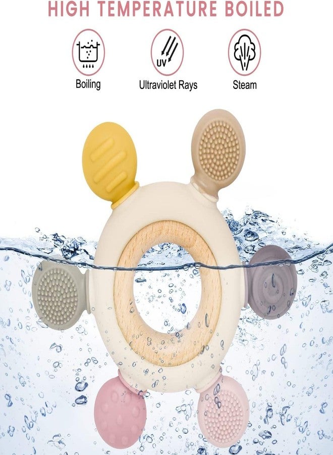 SQUICKLE Silicone and Wooden Baby Teether Toy for 0 to 12 Month Baby | Sensory Teething Ring Toy for Infants | Silicone Rudder with Wooden Ring for Newborn Baby (Baby Teether) - Image 3