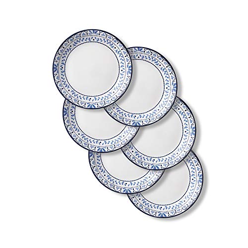 Corelle Vitrelle Salad Plates Set Triple Layer Glass and Chip Resistant, 9-Inch Lightweight Round Plates, Portofino, Caspian, 6-Piece - Image 1