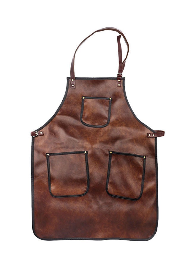 NIBEMINENT Waterproof Leather Barber Apron With Pockets Brown - Image 1