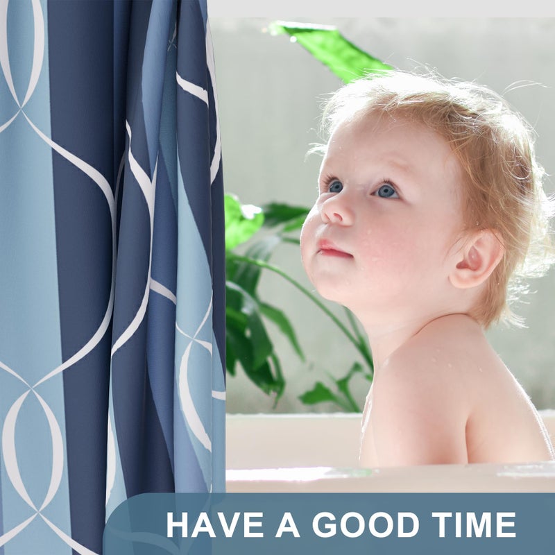 AmazerBath Shower Curtain Blue, Geometric Cloth Shower Curtain Sets with 12 Shower Curtain Hooks, Luxury Hotel Quality Washable Farmhouse Polyester Fabric Fall Bathroom Shower Curtains, 72x72 Inches - Image 2