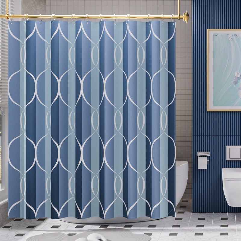 AmazerBath Shower Curtain Blue, Geometric Cloth Shower Curtain Sets with 12 Shower Curtain Hooks, Luxury Hotel Quality Washable Farmhouse Polyester Fabric Fall Bathroom Shower Curtains, 72x72 Inches - Image 1