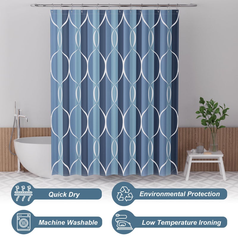 AmazerBath Shower Curtain Blue, Geometric Cloth Shower Curtain Sets with 12 Shower Curtain Hooks, Luxury Hotel Quality Washable Farmhouse Polyester Fabric Fall Bathroom Shower Curtains, 72x72 Inches - Image 4