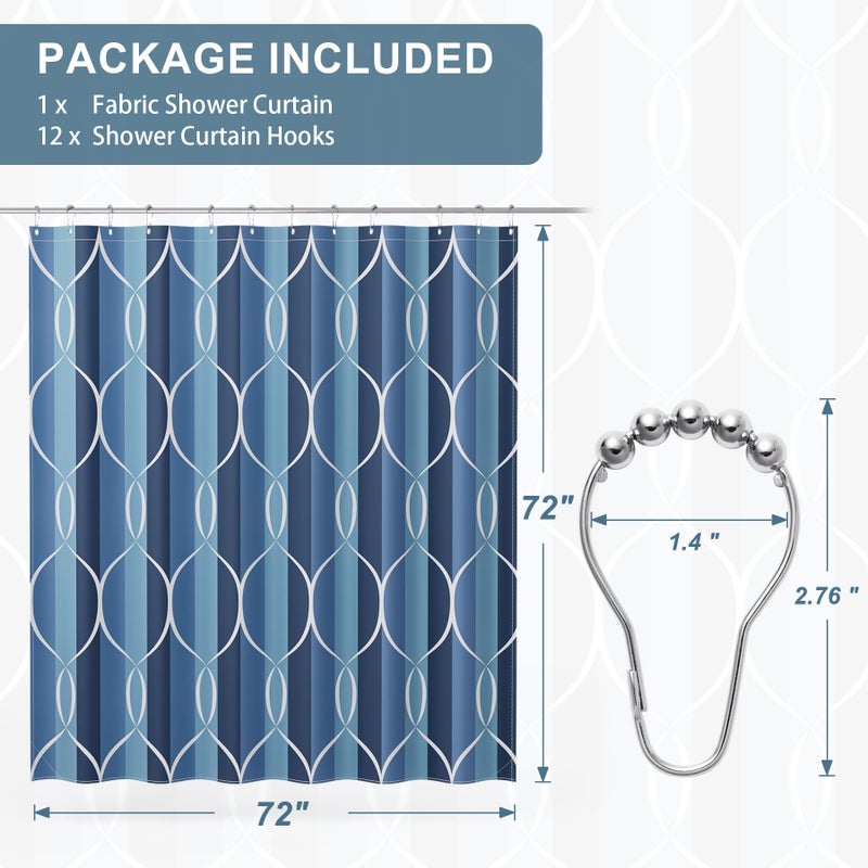 AmazerBath Shower Curtain Blue, Geometric Cloth Shower Curtain Sets with 12 Shower Curtain Hooks, Luxury Hotel Quality Washable Farmhouse Polyester Fabric Fall Bathroom Shower Curtains, 72x72 Inches - Image 3