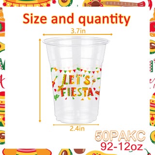 50 Count Mexican Fiesta Party Cups  12 oz Mexican Cinco De Mayo Disposable Clear Plastic Party Cups for Fiesta Taco Birthday Wedding Drinkware Beverage Ice Cream Snacks Party Supplies - pzsku/ZF63A4B27A832BF4337A0Z/45/1749794345/3af3df10-16eb-40e7-8508-27f96dcaaddd