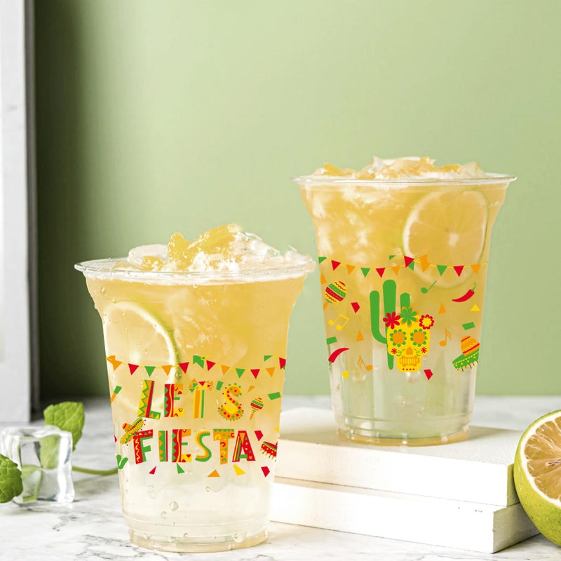 50 Count Mexican Fiesta Party Cups  12 oz Mexican Cinco De Mayo Disposable Clear Plastic Party Cups for Fiesta Taco Birthday Wedding Drinkware Beverage Ice Cream Snacks Party Supplies