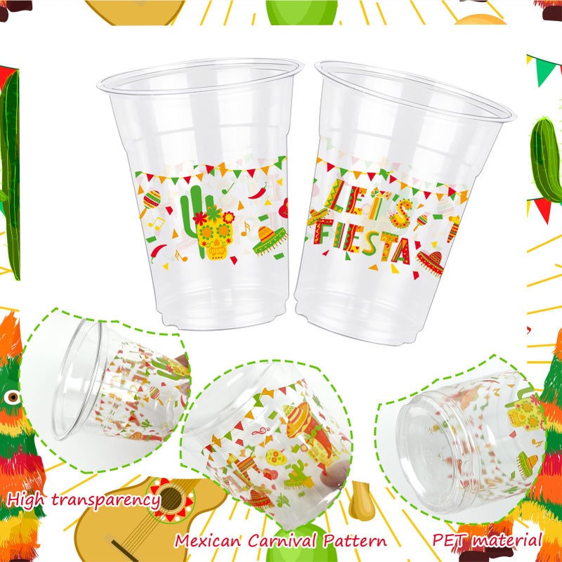 50 Count Mexican Fiesta Party Cups  12 oz Mexican Cinco De Mayo Disposable Clear Plastic Party Cups for Fiesta Taco Birthday Wedding Drinkware Beverage Ice Cream Snacks Party Supplies