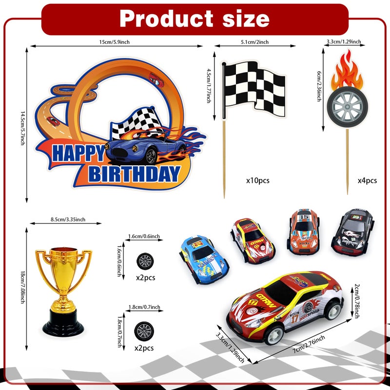 KEEPARTY 24PCS Race Car Happy Birthday Cake Decoration Race Car Cake Toppers Race Car Themed Birthday Party Supplies Boy and Girl Cake Decoration - Image 2