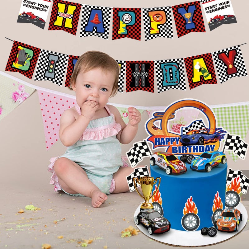 KEEPARTY 24PCS Race Car Happy Birthday Cake Decoration Race Car Cake Toppers Race Car Themed Birthday Party Supplies Boy and Girl Cake Decoration - Image 5