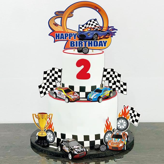 KEEPARTY 24PCS Race Car Happy Birthday Cake Decoration Race Car Cake Toppers Race Car Themed Birthday Party Supplies Boy and Girl Cake Decoration - Image 3