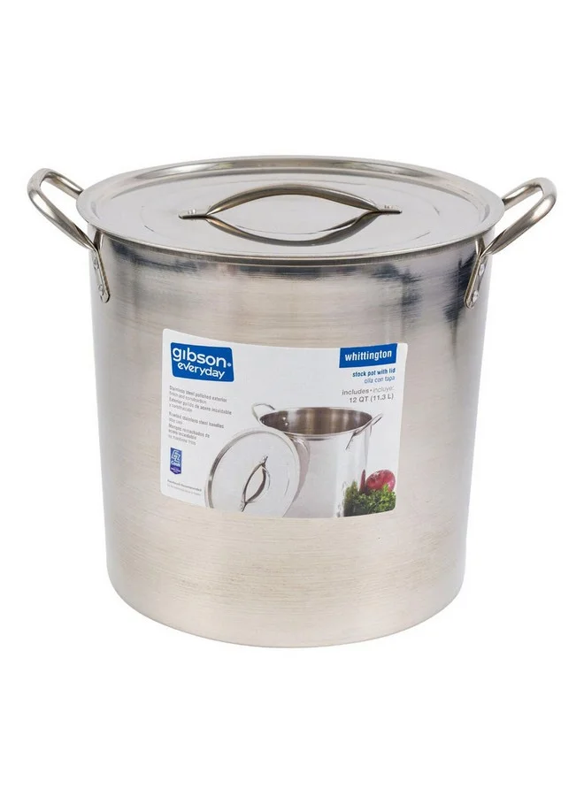 GIBSON Whittington Everyday Stainless Steel Stockpot with Lid Silver 12 Quart 96329.01