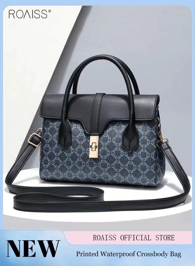 roaiss Women's Fashionable Printed Flip Handbag Elegant Retro Pu Leather Shoulder Bag Detachable Strap Crossbody Bag Tote Bag Waterproof Black Zipper Buckle  - Image 1