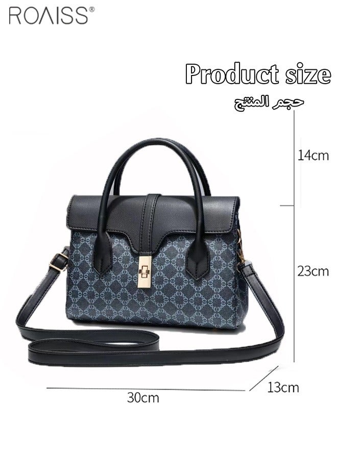 roaiss Women's Fashionable Printed Flip Handbag Elegant Retro Pu Leather Shoulder Bag Detachable Strap Crossbody Bag Tote Bag Waterproof Black Zipper Buckle  - Image 2