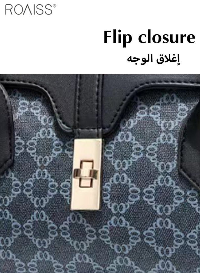roaiss Women's Fashionable Printed Flip Handbag Elegant Retro Pu Leather Shoulder Bag Detachable Strap Crossbody Bag Tote Bag Waterproof Black Zipper Buckle  - Image 3