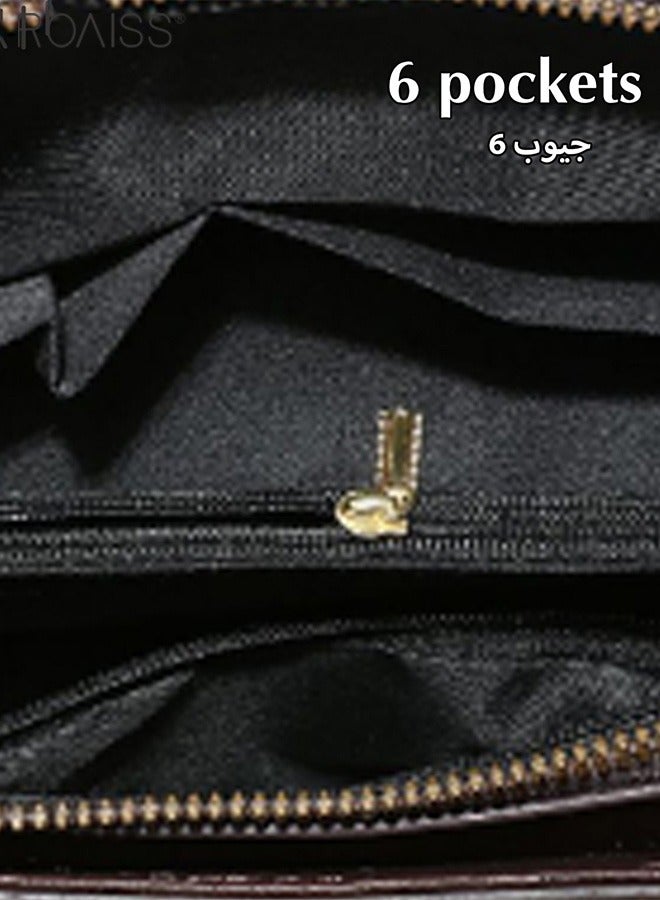 roaiss Women's Fashionable Printed Flip Handbag Elegant Retro Pu Leather Shoulder Bag Detachable Strap Crossbody Bag Tote Bag Waterproof Black Zipper Buckle  - Image 5