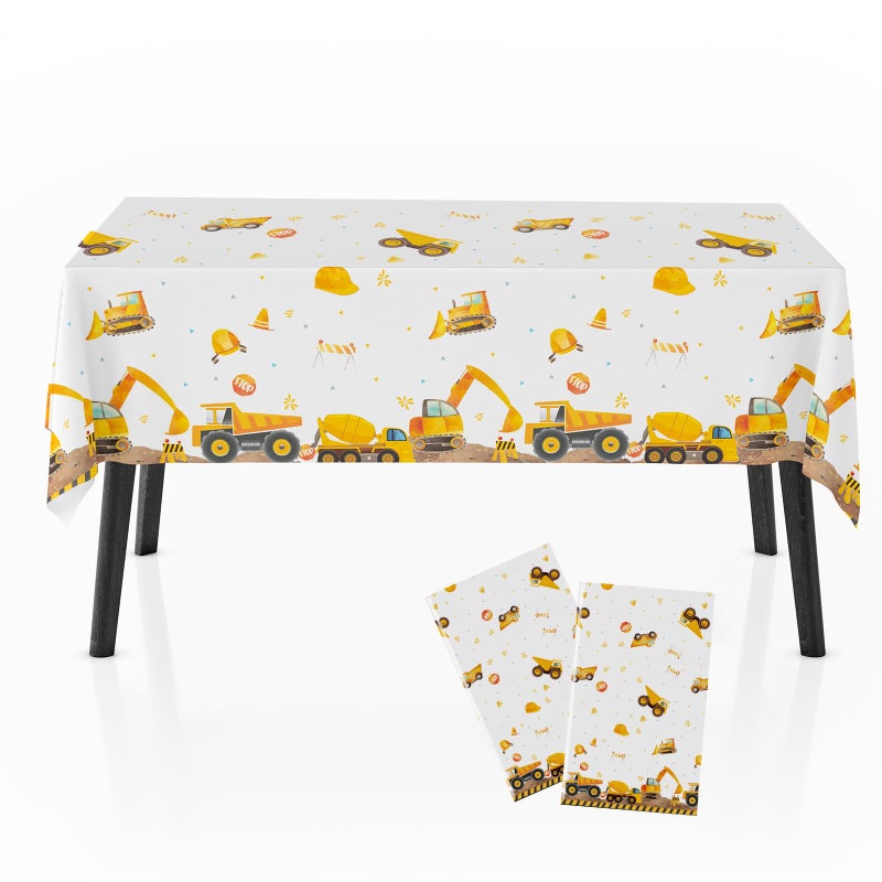 Zharkoo 2 Pack Construction Party Tablecloth for Kids, Digger and Excavator Theme Table Cover, 108x54 Inch Truck Birthday Party Decors for Boys, Rectangle Waterproof Table Cloth - Image 1