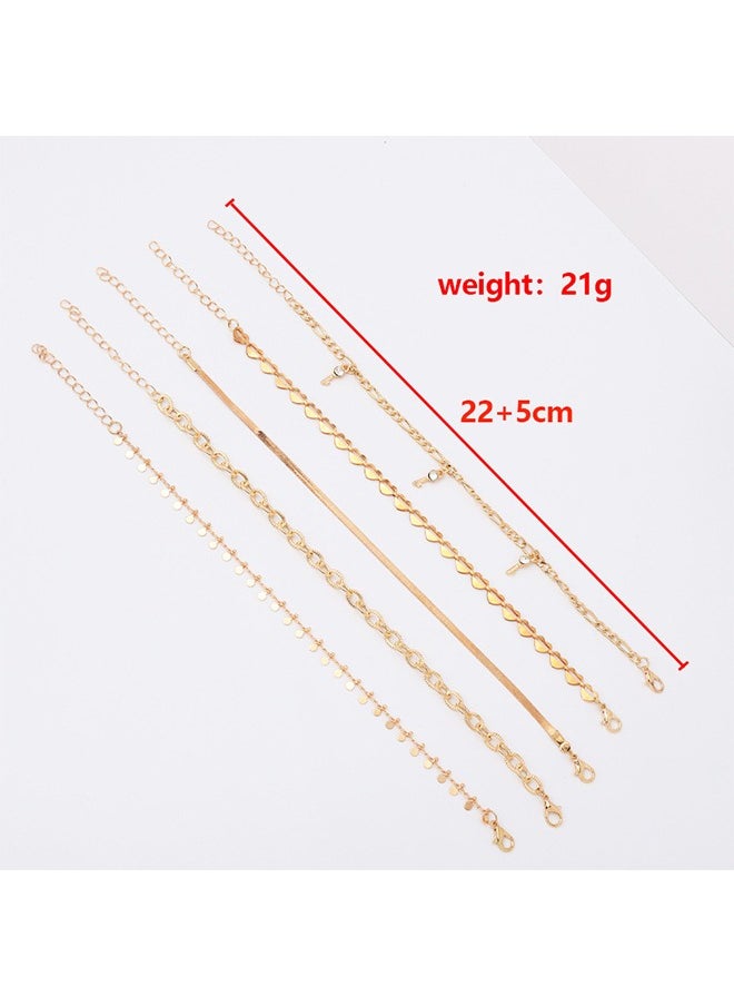 HS 5PCS Heart Decor Anklet Adjustable Boho Foot Chain Diamond Fashion Bracelets Jewelry For Women And Girls Gold  - Image 5