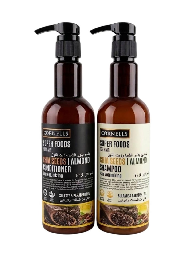 CORNELLS Shampoo 500 ml and Conditioner 500 ml Chia Seeds and Almond Oil for Thicker Hair  Free of Sulfates and Parabens. - Image 1