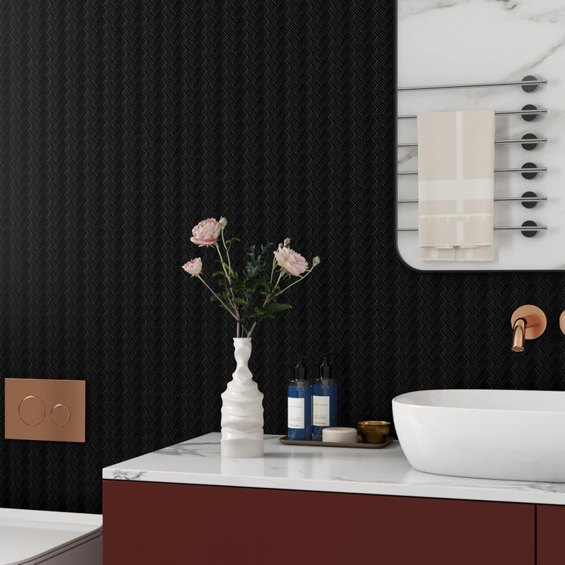 ReWallpaper Black Textured Wallpaper Peel and Stick Modern Embossed Basketweave Contact Paper for Cabinets Shelves Removable Vinyl Wall Covering for Walls Bedroom Bathroom Waterproof 17.7in x 6.5ft - Image 4