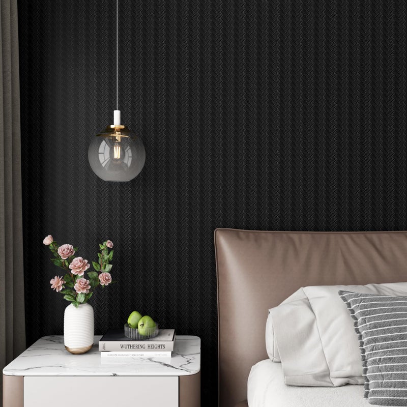 ReWallpaper Black Textured Wallpaper Peel and Stick Modern Embossed Basketweave Contact Paper for Cabinets Shelves Removable Vinyl Wall Covering for Walls Bedroom Bathroom Waterproof 17.7in x 6.5ft - Image 3